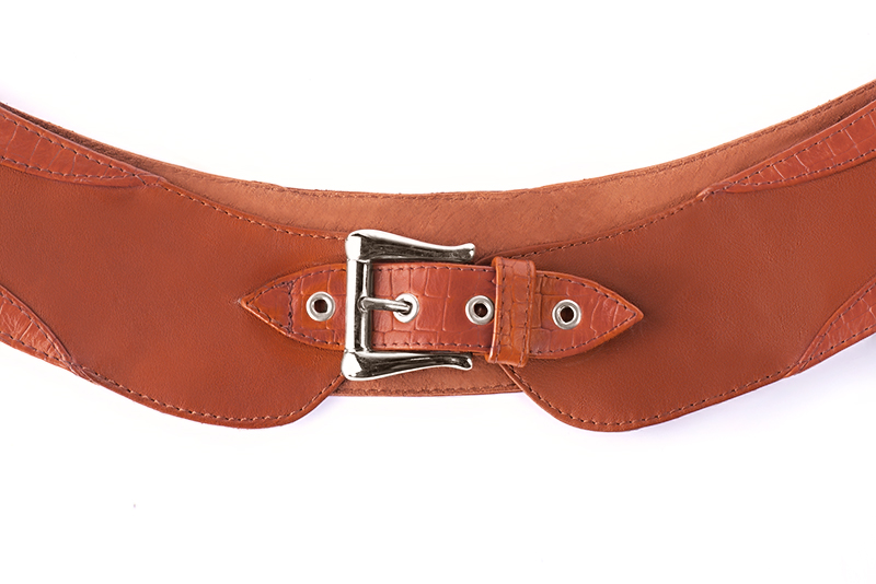 Terracotta orange women's dress belt, matching pumps and bags. Made to measure - Florence KOOIJMAN